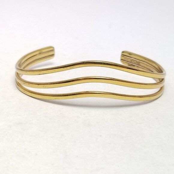 Vintage Sergio Lub California Gold Tone Cuff Bangle Bracelet Layered Wave Design - Picture 1 of 6